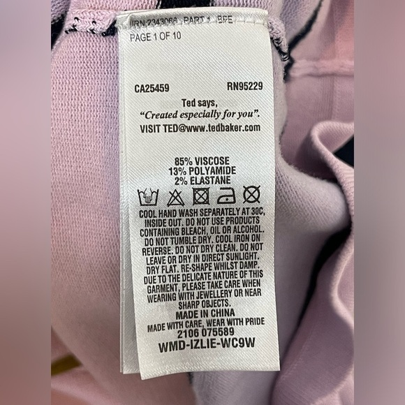 Ted Baker London Pink Yellow Izlie Striped Sheath Dress v neck viscose SZ 3 or M - Picture 9 of 10